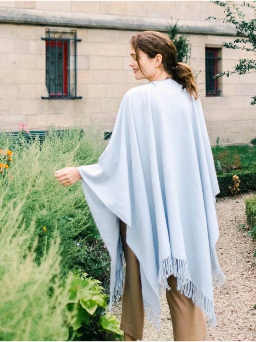 Mersea Light Blue Fringe Classic Travel Wrap Shawl Poncho O/S